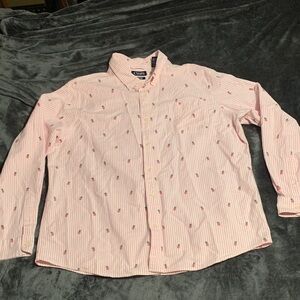 Chaps - Women Pink Stripe Button-Down with Small Embroidered Motifs 🍍(XXL)